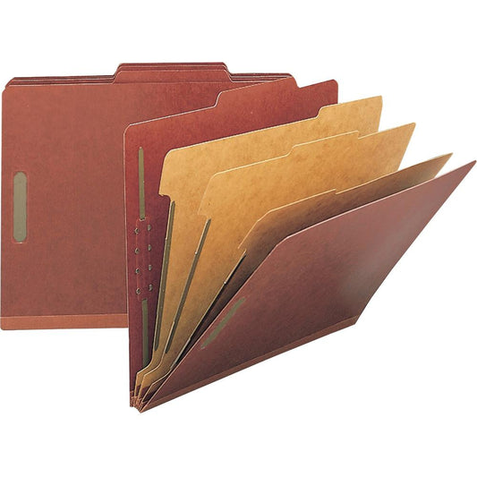 Nature Saver 2/5 Tab Cut Letter Recycled Classification Folder - 8 1/2" x 11" - 8 Fastener(s) - 2" Fastener Capacity for Folder, 1" Fastener Capacity for Divider - 3 Divider(s) - Pressboard - Red - 10