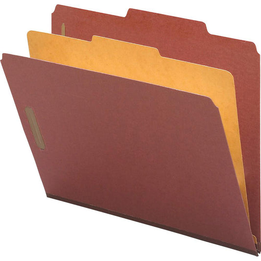 Nature Saver 2/5 Tab Cut Legal Recycled Classification Folder - 8 1/2" x 14" - 4 Fastener(s) - 2" Fastener Capacity for Folder, 1" Fastener Capacity for Divider - 1 Divider(s) - Pressboard - Red - 100