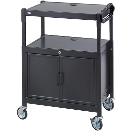 Safco Steel Adjustable AV Carts - Up to 20" Screen Support - 120 lb Load Capacity - 3 x Shelf(ves) - 42" Height x 26.8" Width x 20.5" Depth - Floor Stand - Powder Coated - Steel - Black