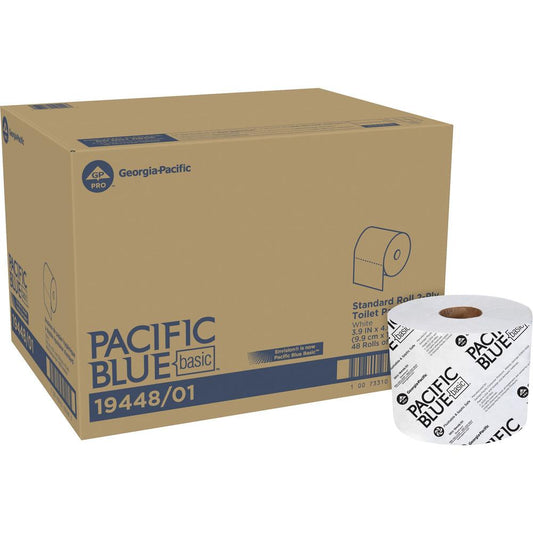 Pacific Blue Basic Standard Roll Toilet Paper - 3.95" x 4.05" - 1000 Sheets/Roll - White - Perforated, Septic Safe - For Restroom - 48 / Carton