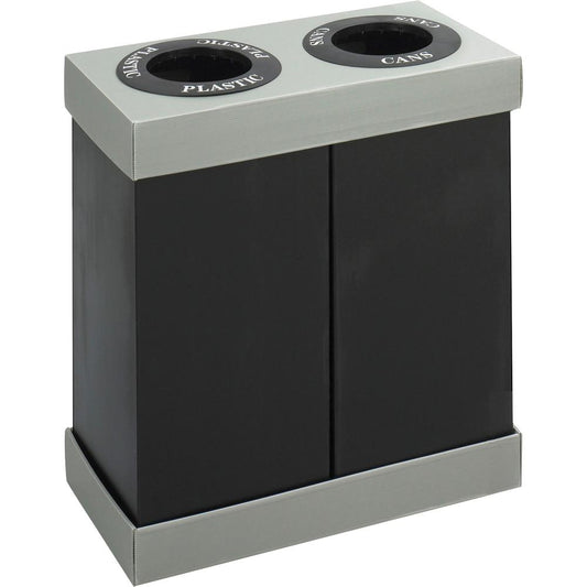 Safco Double Recycling Center Receptacles - 28 gal Capacity - Rectangular - 33" Height x 31" Width x 16" Depth - Polyethylene - Black - 1 Each