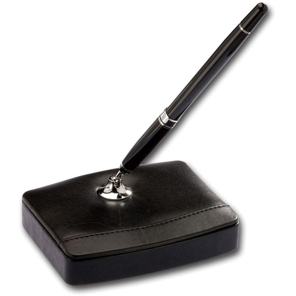 Dacasso Classic Leather Single Pen Stand - Leather - 1 Each - Black, Silver