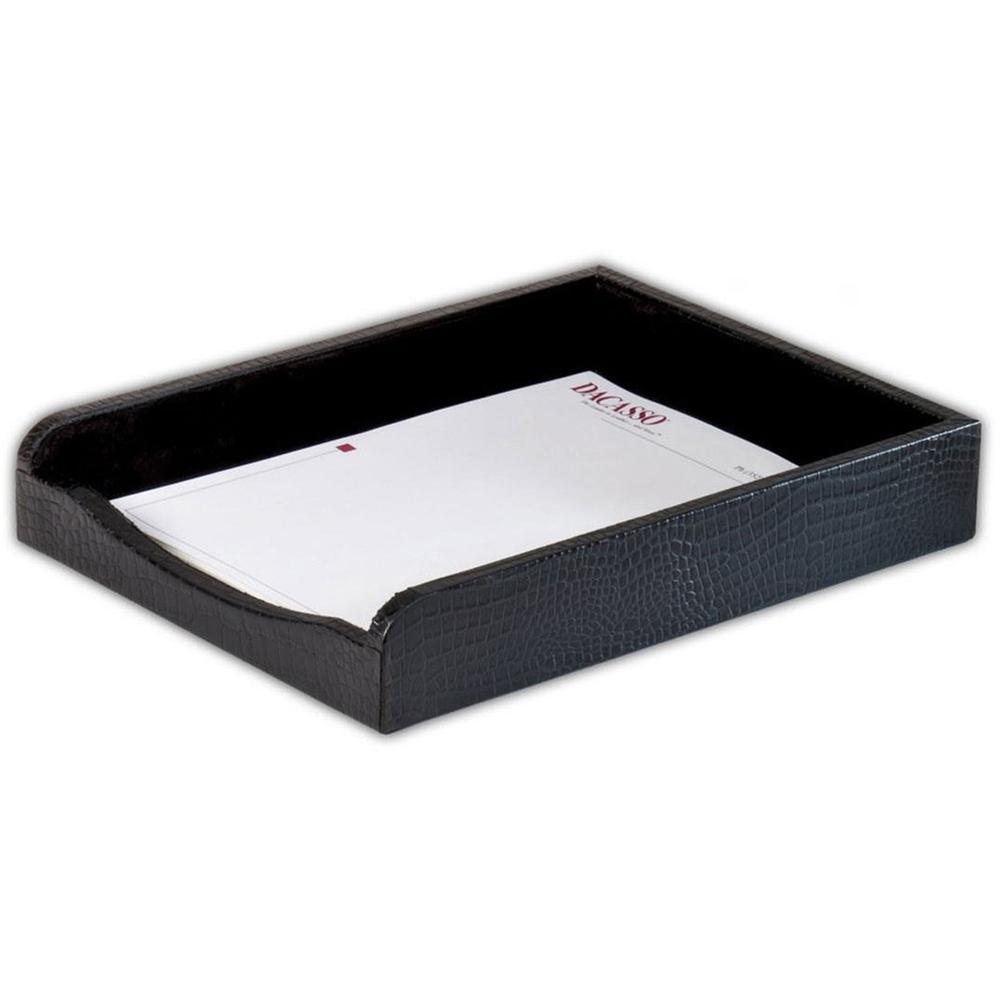 Dacasso Crocodile Embossed Leather Letter Tray - Desktop - Black - 1 Each