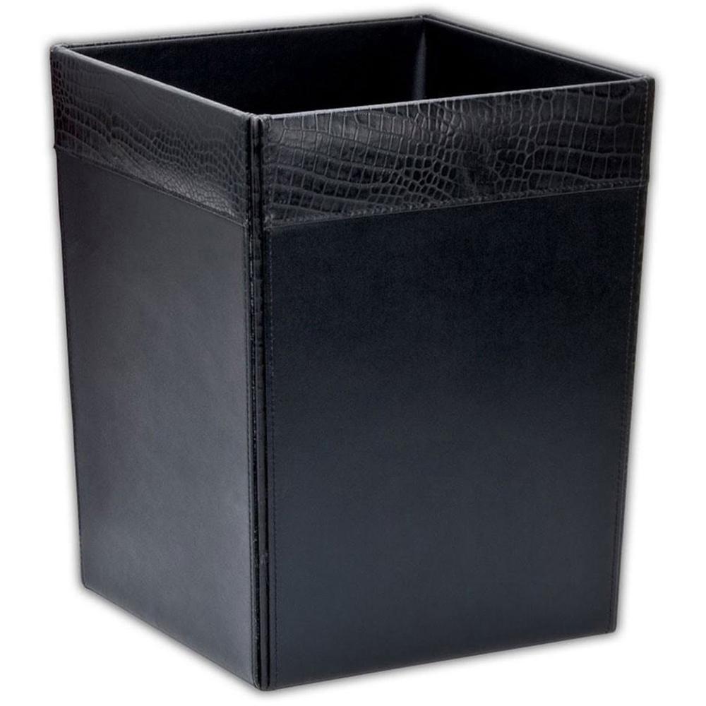 Dacasso Crocodile Embossed Leather Waste Basket - 3.50 gal Capacity - Leather, Velveteen - Black - 1 Each