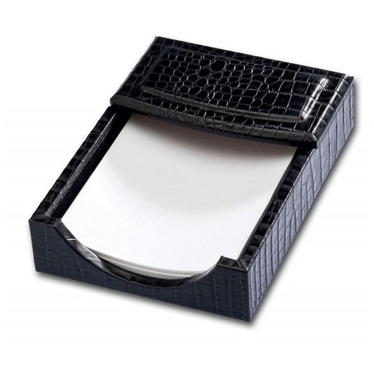 Dacasso Crocodile Embossed Black Leather Memo Holder - Support 4" x 6" Media - Leather - 1 Each - Black