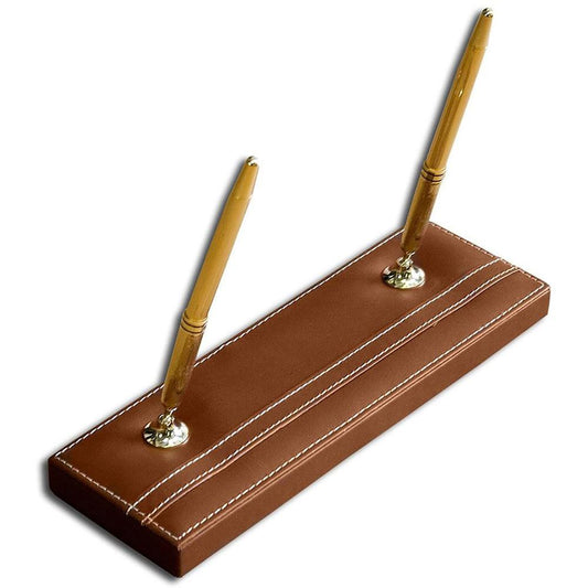 Dacasso Rustic Leather Pen Stand - Leather - 1 Each - Rustic Brown, Gold