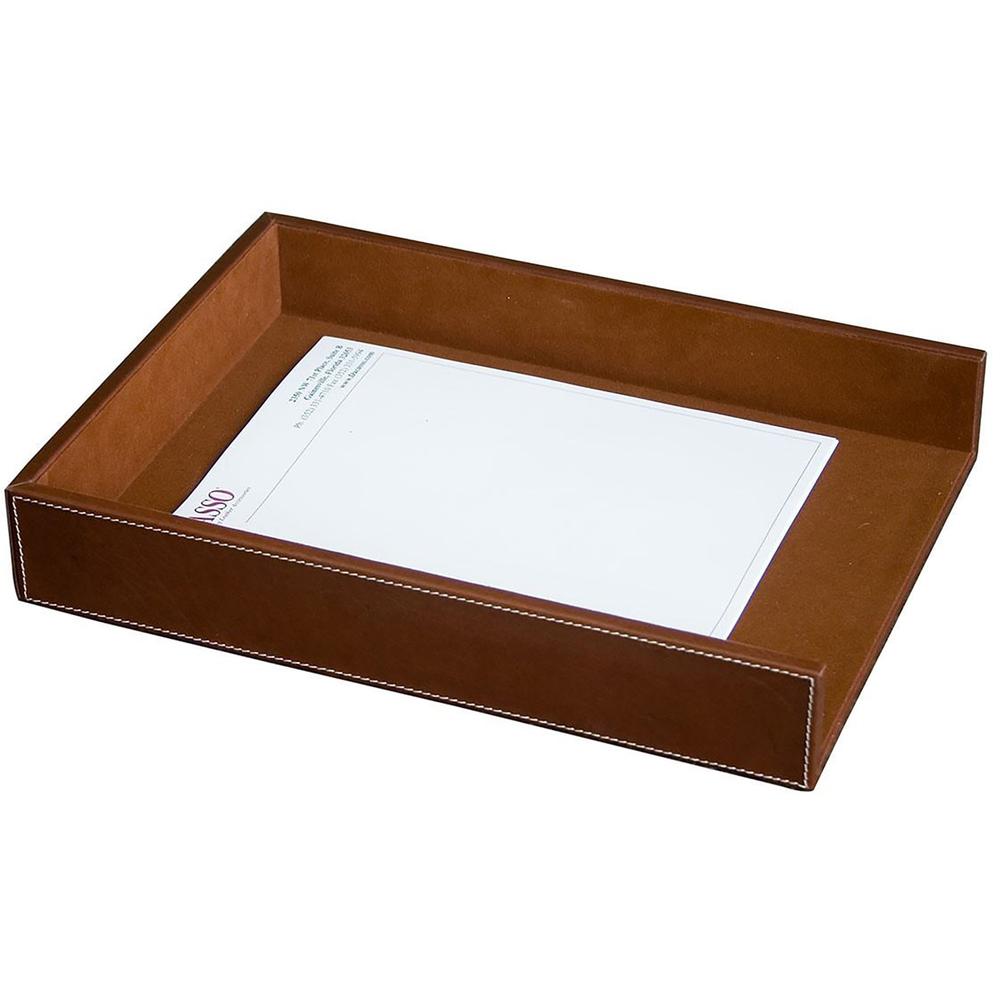 Dacasso Rustic Leather Legal-Size Letter Tray - Rustic Brown - Top Grain Leather, Velveteen - 1 Each