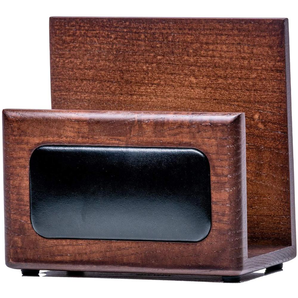 Dacasso Walnut & Leather Letter Holder - Leather, Wood, Rubber - 1 Each - Walnut, Black