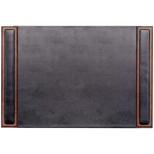 Dacasso Walnut & Leather Side-Rail Desk Pad - Rectangular - 25.5" Width x 17.25000" Depth - Felt Black Backing - Leather - Walnut