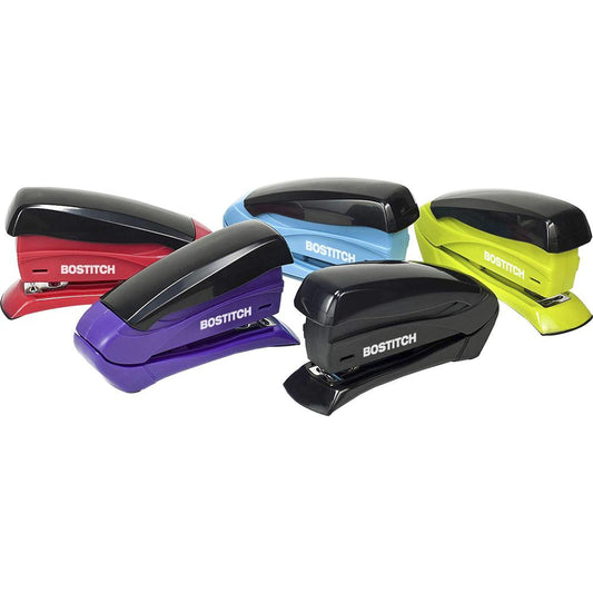 Bostitch Inspire 15 Spring-Powered Compact Stapler - 15 Sheets Capacity - 105 Staple Capacity - Half Strip - 1/4" , 26/6mm Staple Size - 1 Each - Assorted