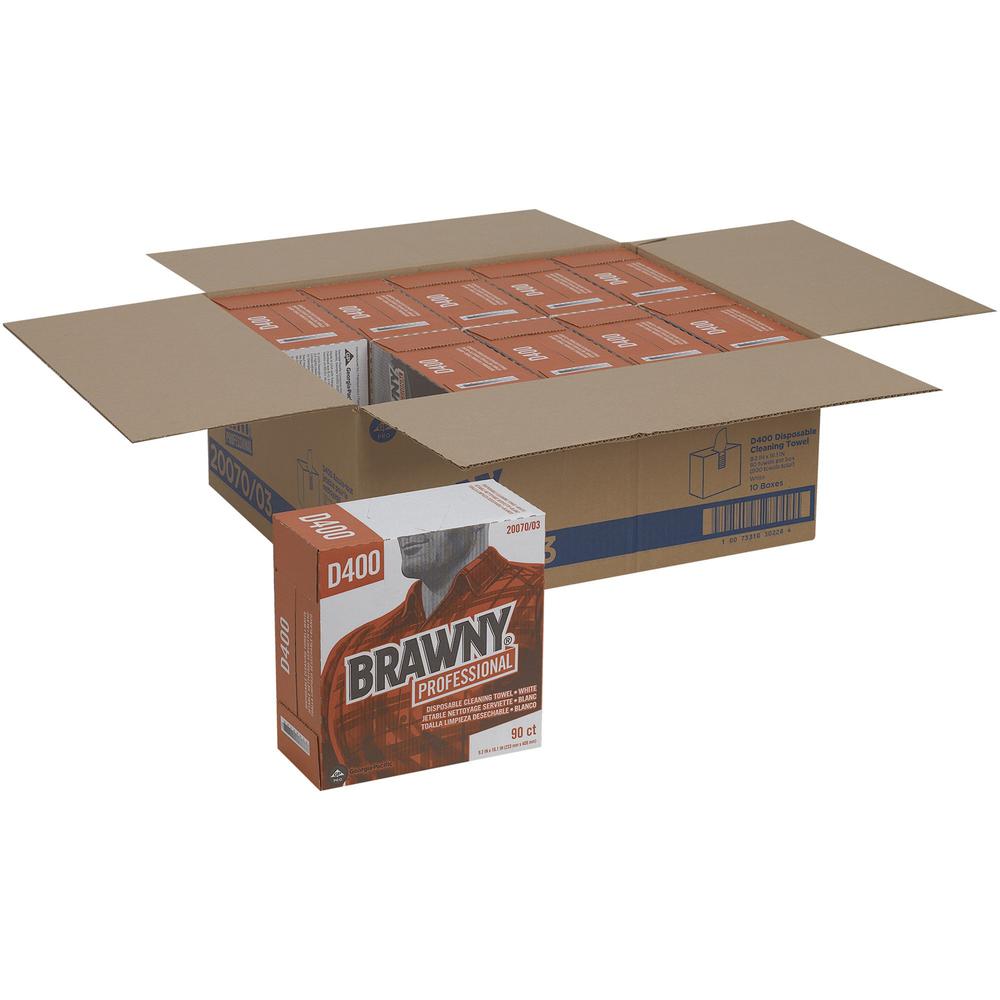 Brawny&reg; Professional D400 Disposable Cleaning Towels - 16.10" x 9.20" - White - Medium Duty, Absorbent, Soft - For Multipurpose - 90 Per Box - 900 / Carton