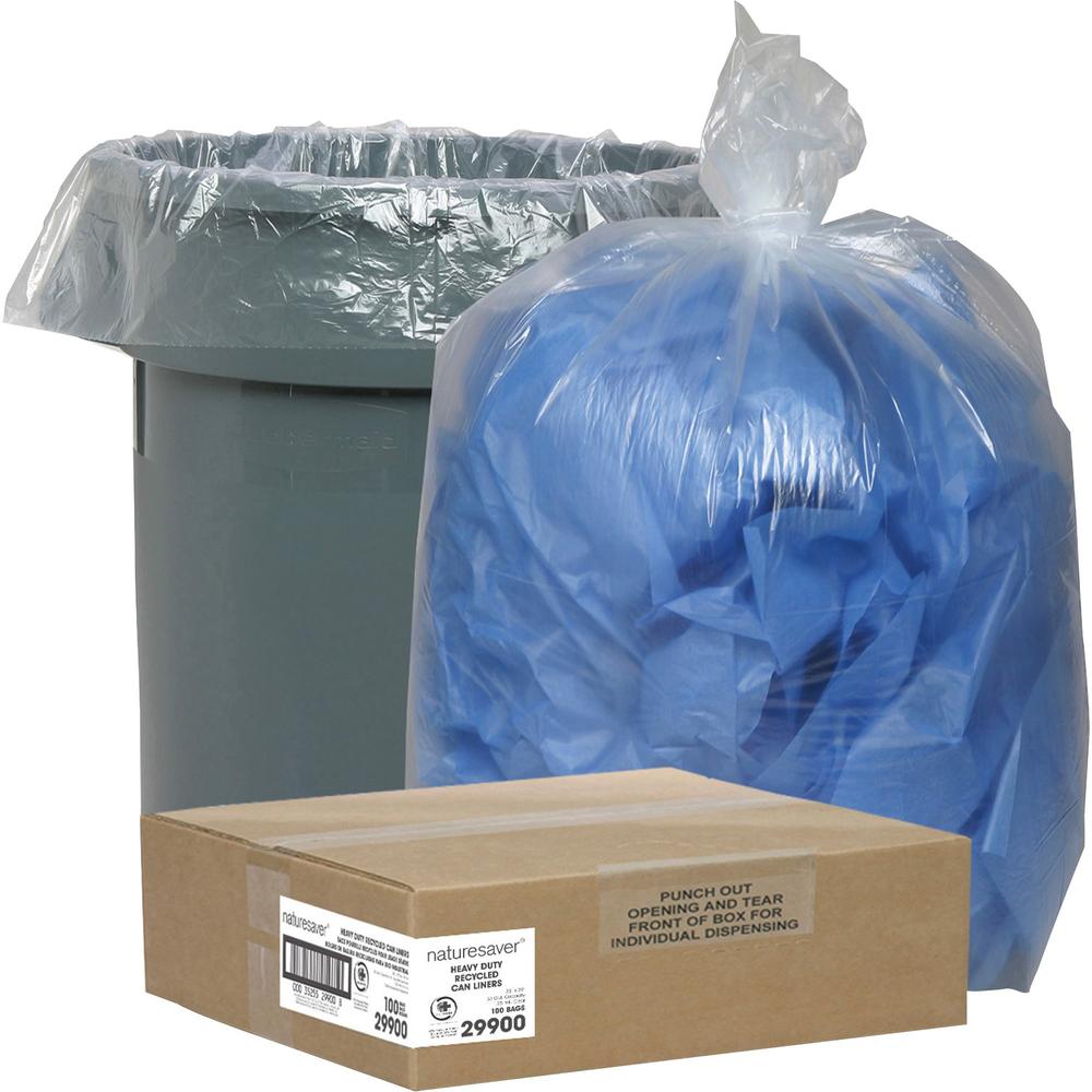 Nature Saver Recycled Trash Can Liners - Medium Size - 33 gal Capacity - 33" Width x 39" Length - 1.25 mil (32 Micron) Thickness - Low Density - Clear - 100/Carton - Pilferage Control - Recycled