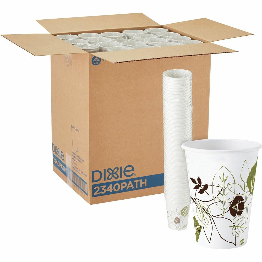 Dixie Pathways 10 oz Paper Hot Cups By GP Pro - 50 / Pack - 20 / Carton - White - Paper - Hot Drink