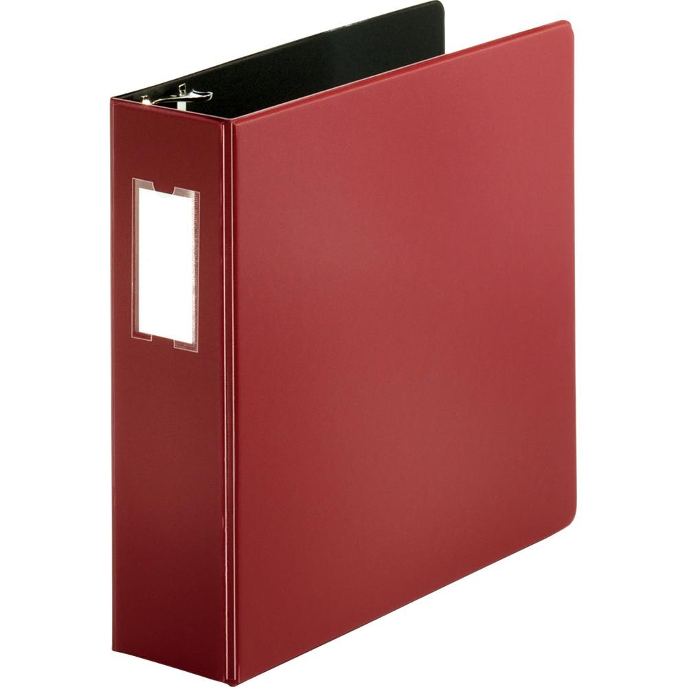 Business Source Slanted D-ring Binders - 3" Binder Capacity - 3 x D-Ring Fastener(s) - 2 Internal Pocket(s) - Chipboard, Polypropylene - Burgundy - PVC-free, Non-stick, Spine Label, Gap-free Ring, Non