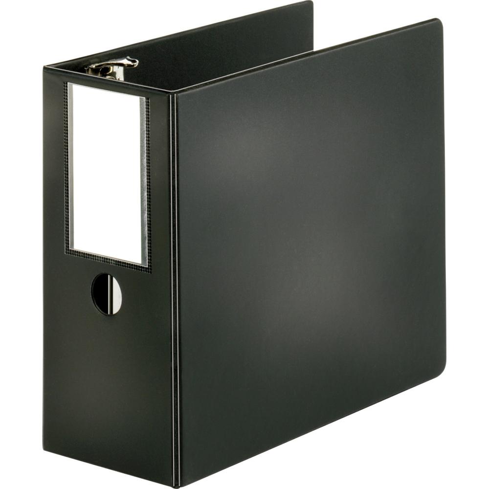 Business Source Slanted D-ring Binders - 5" Binder Capacity - Letter - 8 1/2" x 11" Sheet Size - 3 x D-Ring Fastener(s) - 2 Internal Pocket(s) - Chipboard, Polypropylene - Black - PVC-free, Non-stick,