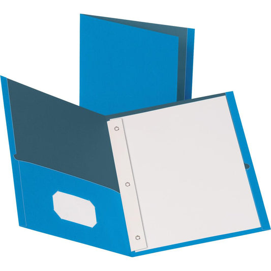 Business Source Letter Recycled Pocket Folder - 8 1/2" x 11" - 100 Sheet Capacity - 3 x Prong Fastener(s) - 1/2" Fastener Capacity - 2 Inside Front & Back Pocket(s) - Leatherette - Light Blue - 35% Re