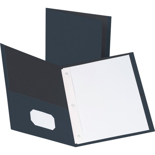 Business Source Letter Recycled Pocket Folder - 8 1/2" x 11" - 100 Sheet Capacity - 3 x Prong Fastener(s) - 1/2" Fastener Capacity - 2 Inside Front & Back Pocket(s) - Leatherette - Dark Blue - 35% Rec