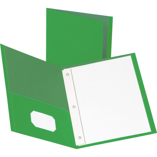 Business Source Letter Recycled Pocket Folder - 8 1/2" x 11" - 100 Sheet Capacity - 3 x Prong Fastener(s) - 1/2" Fastener Capacity - 2 Inside Front & Back Pocket(s) - Leatherette - Green - 35% Recycle