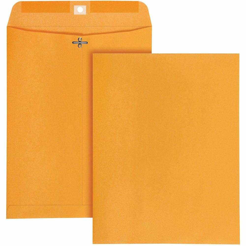 Quality Park 10 x 13 High Bulk Clasp Envelopes with Deeply Gummed Flaps - Clasp - 10" Width x 13" Length - Gummed - Kraft - 100 / Box - Clear