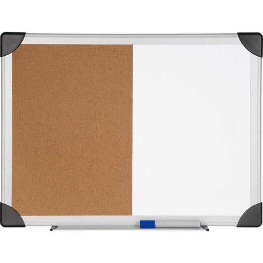 Lorell Dry Erase Aluminum Frame Cork Combo Boards - 24" Height x 36" Width - Natural Cork Surface - Self-healing - Aluminum Frame - 1 Each