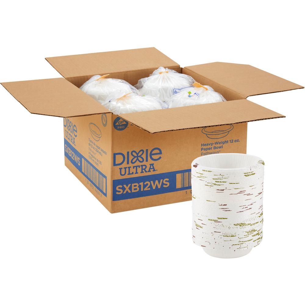 Dixie Ultra&reg; Pathways 12 oz Heavyweight Paper Bowls by GP Pro - 125 / Pack - Microwave Safe - White - Paper Body - 4 / Carton