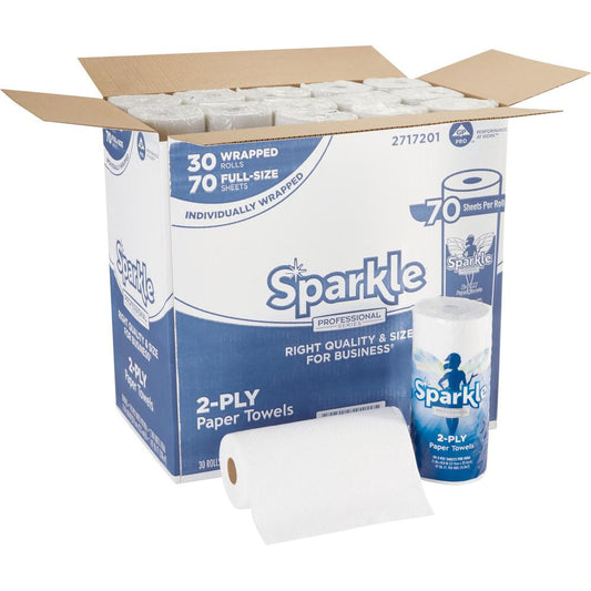 Sparkle Professional Series&reg; Paper Towel Rolls by GP Pro - 2 Ply - 8.80" x 11" - 70 Sheets/Roll - White - Paper - Long Lasting, Absorbent, Individually Wrapped, Perforated - For Multipurpose, Hand