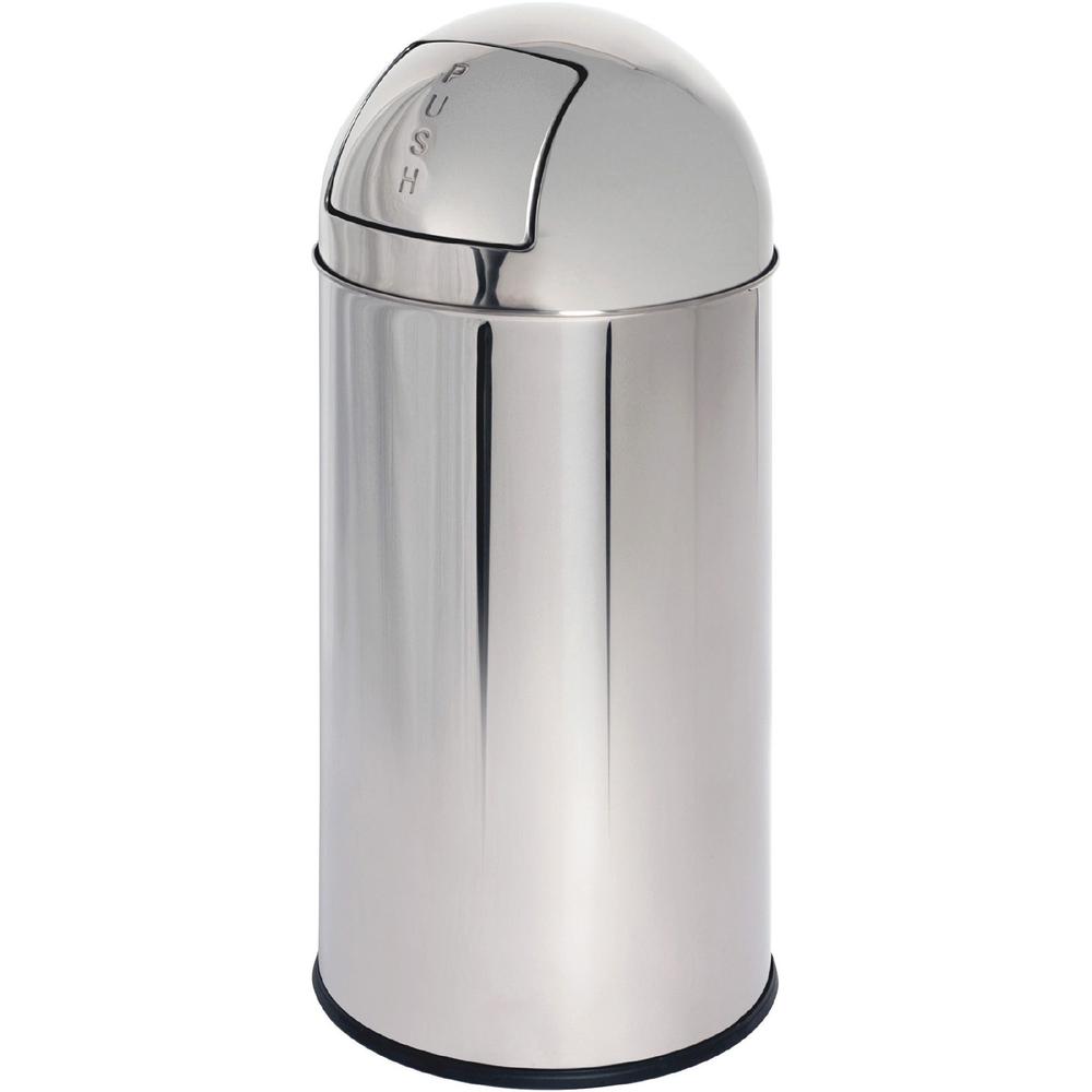 Genuine Joe Push Open Round Top Receptacle - 12 gal Capacity - Round - Durable - 29.2" Height x 14.8" Diameter - Stainless Steel - 1 Each