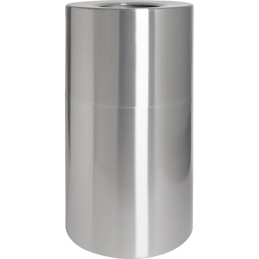 Genuine Joe Classic Cylinder 2-Piece Waste Receptacle - 35 gal Capacity - Weather Resistant, Fire Proof, Leak Proof - 34" Height x 18" Diameter - Aluminum - Silver - 1 Each