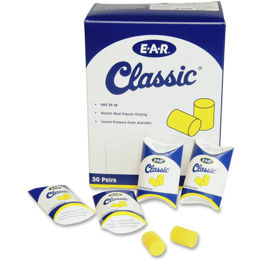 E-A-R Classic Uncorded Earplugs - Regular Size - Noise Protection - Foam, Polyvinyl Chloride (PVC) - Yellow - Moisture Resistant, Non-flammable, Flame Resistant, Noise Reduction - 60 / Box