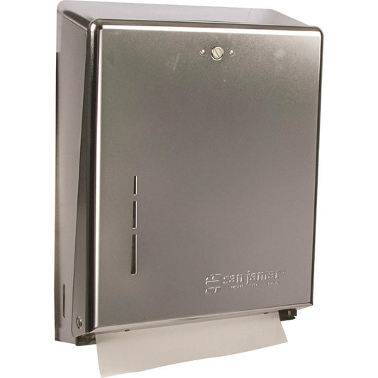 San Jamar C-Fold/Multifold Paper Towel Dispenser - C Fold, Multifold Dispenser - 500 x Towel Multifold, 300 x Towel C Fold - 14.8" Height x 11.4" Width x 4" Depth - Stainless Steel - Chrome - Key Lock