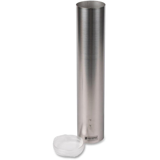 San Jamar Stainless Steel Water Cup Dispenser - 16" Tube - Pull Dispensing - Stainless Steel - Stainless Steel - 1 Each