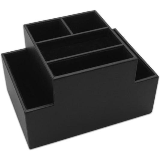 Dacasso Black Leather Desk Supply Organizer - 8 x Coaster - 6 Compartment(s)Desktop - Black - Top Grain Leather, Velveteen - 1 Each