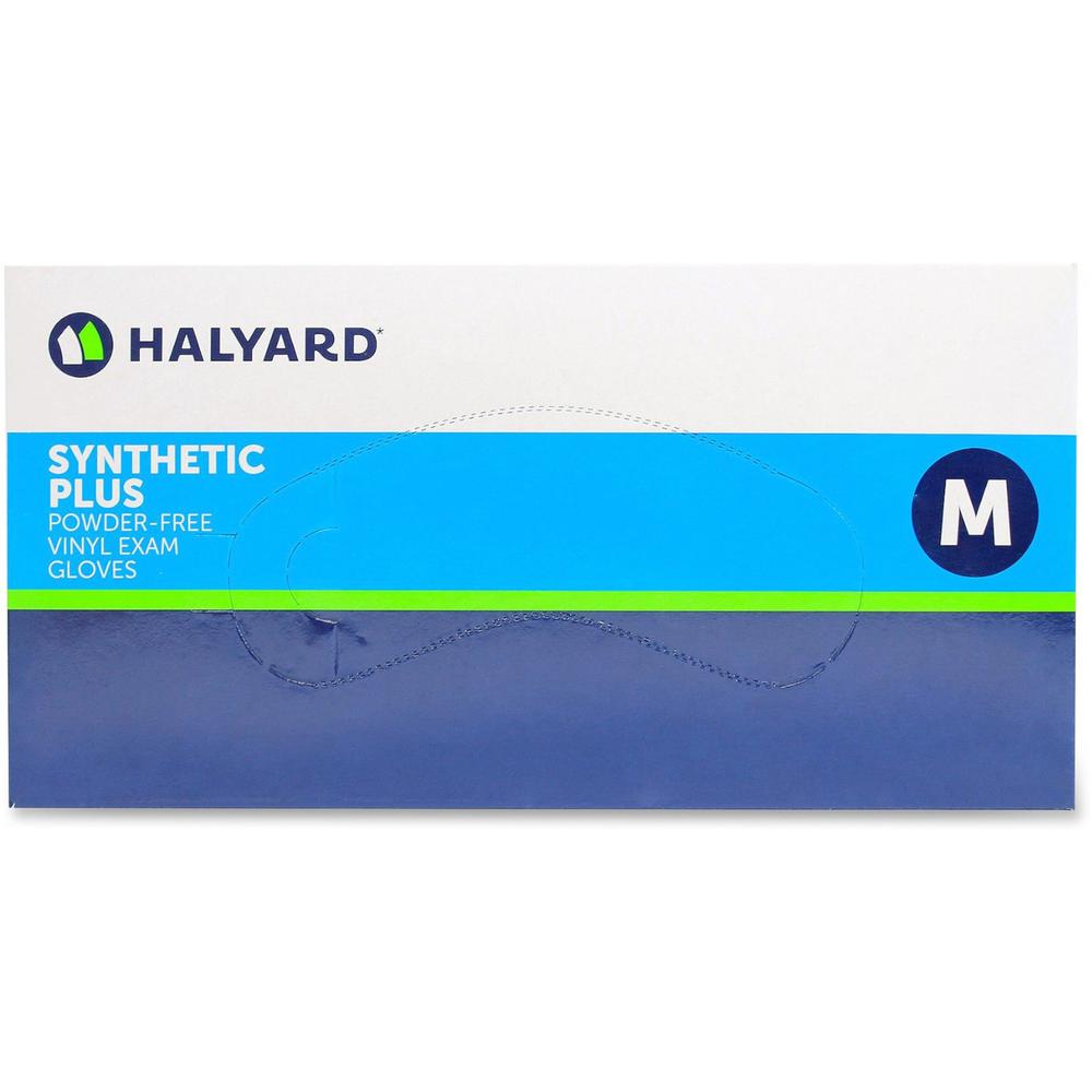 Halyard Synthetic Plus PF Vinyl Exam Gloves - Polymer Coating - Medium Size - For Right/Left Hand - Clear - Latex-free, Non-sterile - 100 / Box - 9.50" Glove Length