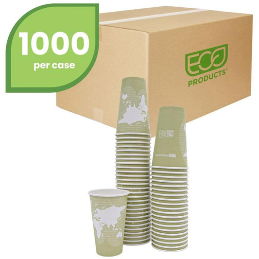 Eco-Products 16 oz World Art Hot Beverage Cups - 50 / Pack - 20 / Carton - Multi - Paper, Resin - Hot Drink