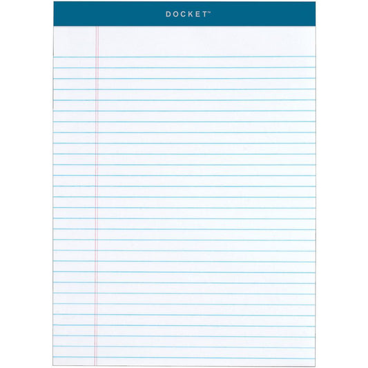 TOPS Docket Legal Rule Writing Pads - 50 Sheets - Double Stitched - 16 lb Basis Weight - 8 1/2" x 11 3/4" - 11.75" x 8.5" - White Paper - Rigid, Heavyweight, Bleed Resistant, Perforated, Acid-free - 6