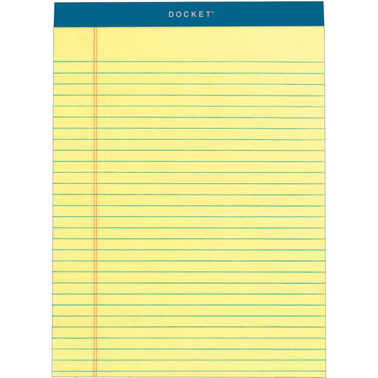 TOPS Docket Legal Rule Writing Pads - 50 Sheets - Double Stitched - 16 lb Basis Weight - 8 1/2" x 11 3/4" - 11.75" x 8.5" - Canary Paper - Rigid, Heavyweight, Bleed Resistant, Perforated, Acid-free -