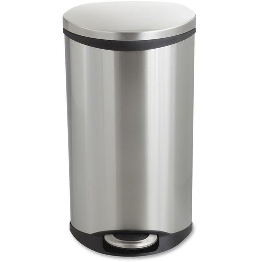 Safco Ellipse Hands Free Step-On Receptacle - 7.50 gal Capacity - 26.5" Height x 15" Width x 13.5" Depth - Steel, Plastic - Stainless Steel - 1 Each