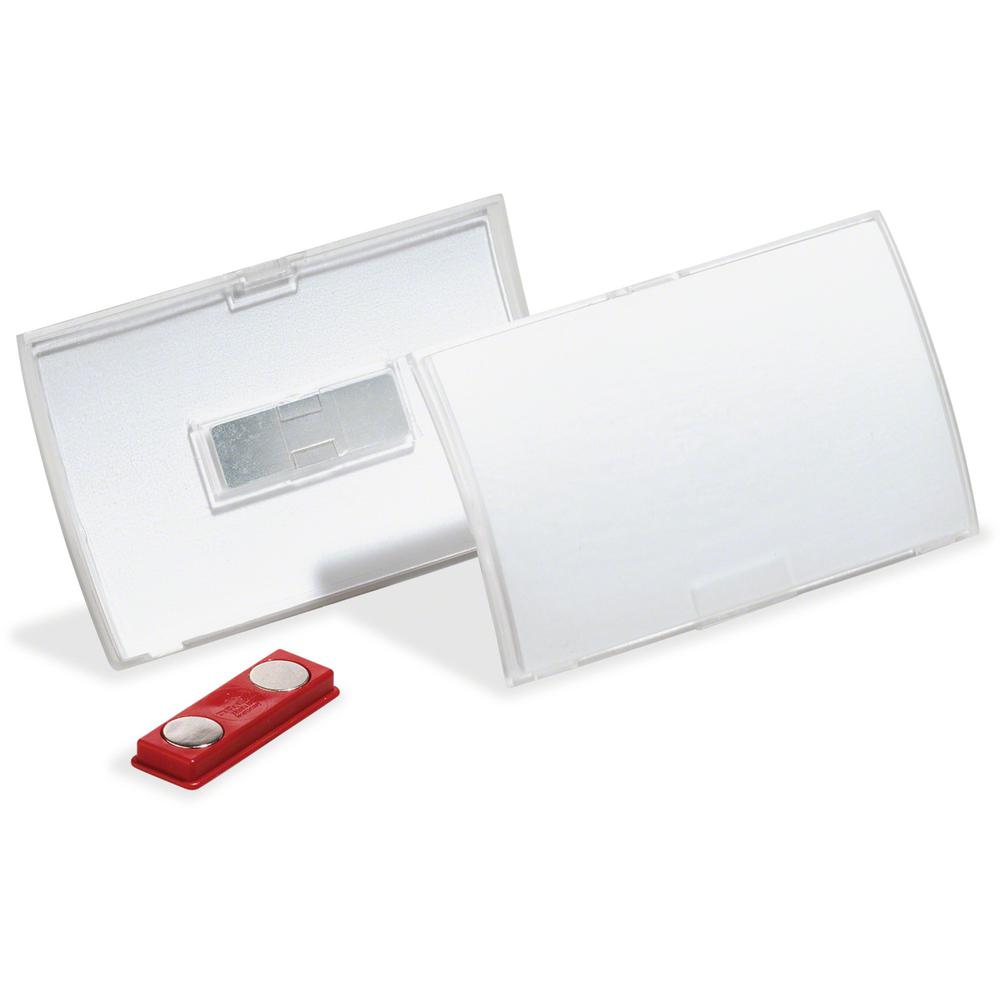 DURABLE&reg; CLICK FOLD&reg; Convex Magnetic Name Badge Holder - 2-1/8" x 3-5/8" - Plastic - Transparent - 10 / Box