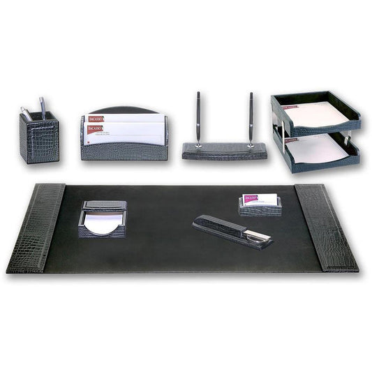 Dacasso Avellino Crocodile 9-Piece Desk Set - Black - Leather - 1 Each