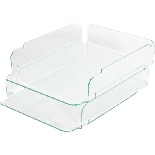 Lorell Stacking Letter Trays - Desktop - Durable, Lightweight, Non-skid, Stackable - Clear - Acrylic - 1 Each