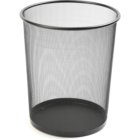 Lorell Black Steel Mesh Round Waste Bin - 4.70 gal Capacity - Round - 14.3" Height x 12" Diameter - Steel - Black - 1 Each