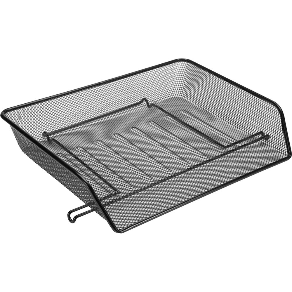 Lorell Side-loading Steel Mesh Letter Tray - 3" Height x 14.3" Width x 10.8" Depth - Stackable - Powder Coated - Black - Steel - 1 / Set