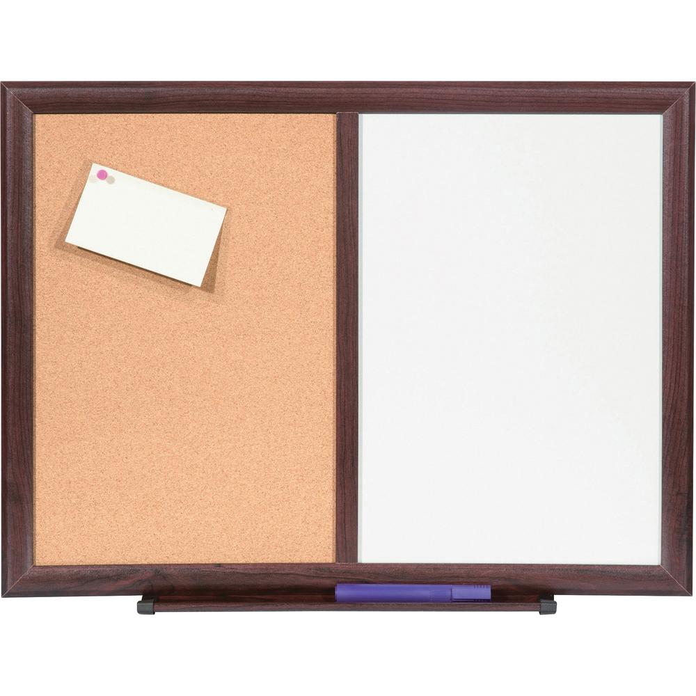 Lorell Dry-erase Mahogany Frame Cork Combo Boards - 24" (2 ft) Width x 18" (1.5 ft) Height - Melamine Surface - Mahogany Wood Frame - 1 Each