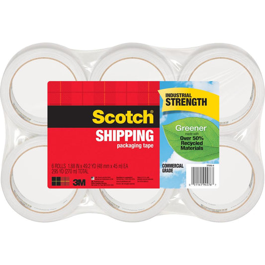 Scotch Greener Commercial-Grade Shipping/Packaging Tape - 54.60 yd Length x 1.88" Width - 3.1 mil Thickness - 3" Core - Synthetic Rubber Resin - Split Resistant - For Packing, Sealing - 6 / Pack - Cle