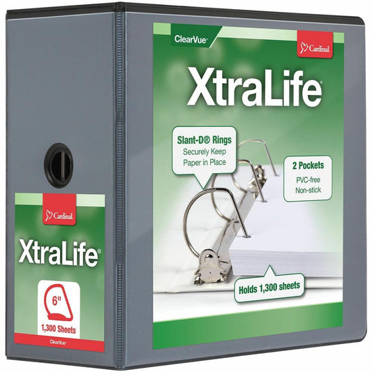 Cardinal Xtralife ClearVue Locking Slant-D Binders - 6" Binder Capacity - Letter - 8 1/2" x 11" Sheet Size - 1300 Sheet Capacity - 5 1/2" Spine Width - 3 x D-Ring Fastener(s) - 2 Inside Front & Back P