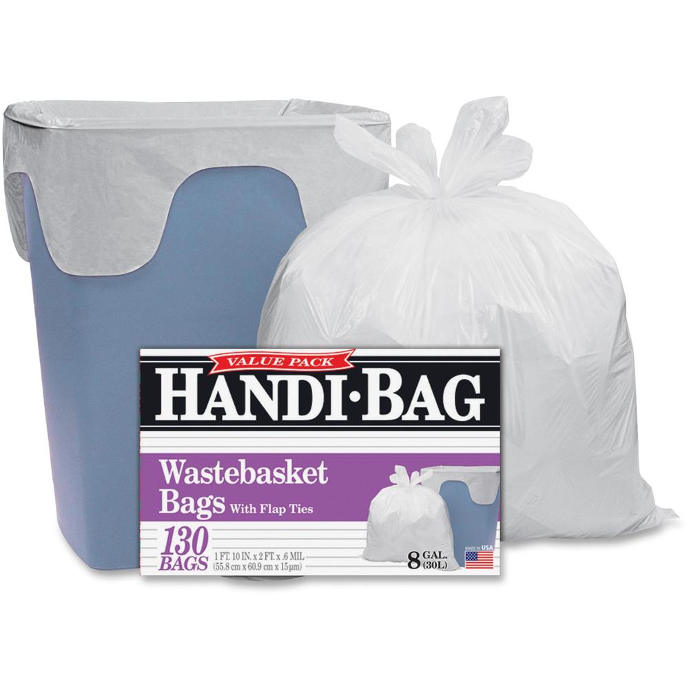 Berry Handi-Bag Wastebasket Bags - Small Size - 8 gal Capacity - 21.50" Width x 24" Length - 0.60 mil (15 Micron) Thickness - White - Hexene Resin - 130/Box - Home, Office