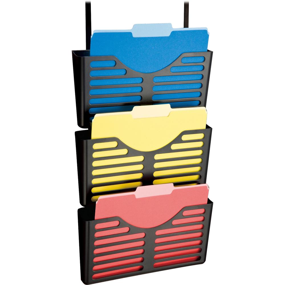 Lorell Plastic Hanging Triple Pocket File Set - 3 Pocket(s) - 30% Recycled - Black - Plastic - 1 Each