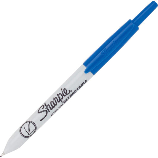 Sharpie Retractable Ultra Fine Point Permanent Marker - Ultra Fine Marker Point - Retractable - Blue - 1 Dozen