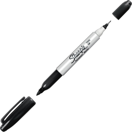 Sharpie Twin Tip Permanent Marker - Fine, Ultra Fine Marker Point - Black Alcohol Based Ink - 1 Dozen