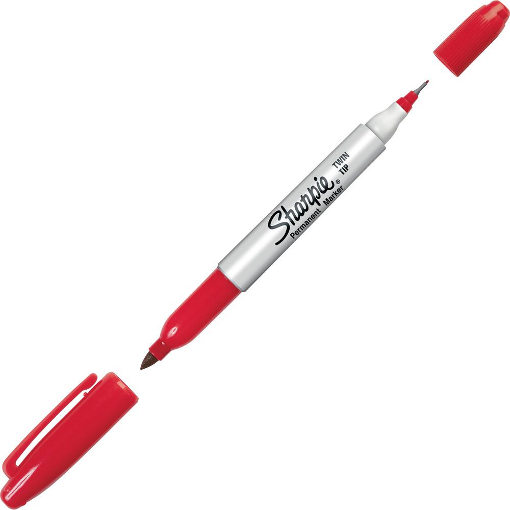 Sharpie Twin Tip Permanent Marker - Fine, Ultra Fine Marker Point - Red Alcohol Based Ink - 1 Dozen